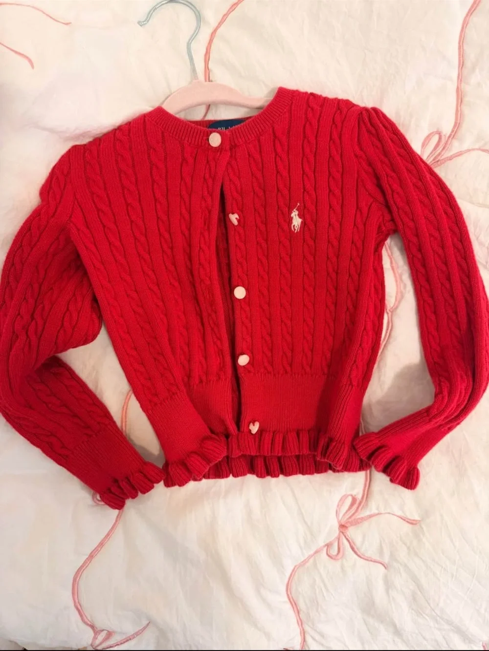 Ralph Lauren Red Cable-Knit Cardigan Sweater